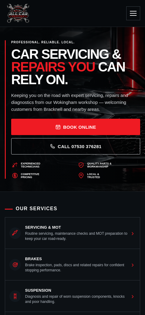 All Car Services mobile website preview