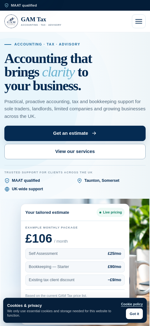 GAM Tax and Accountancy mobile website preview