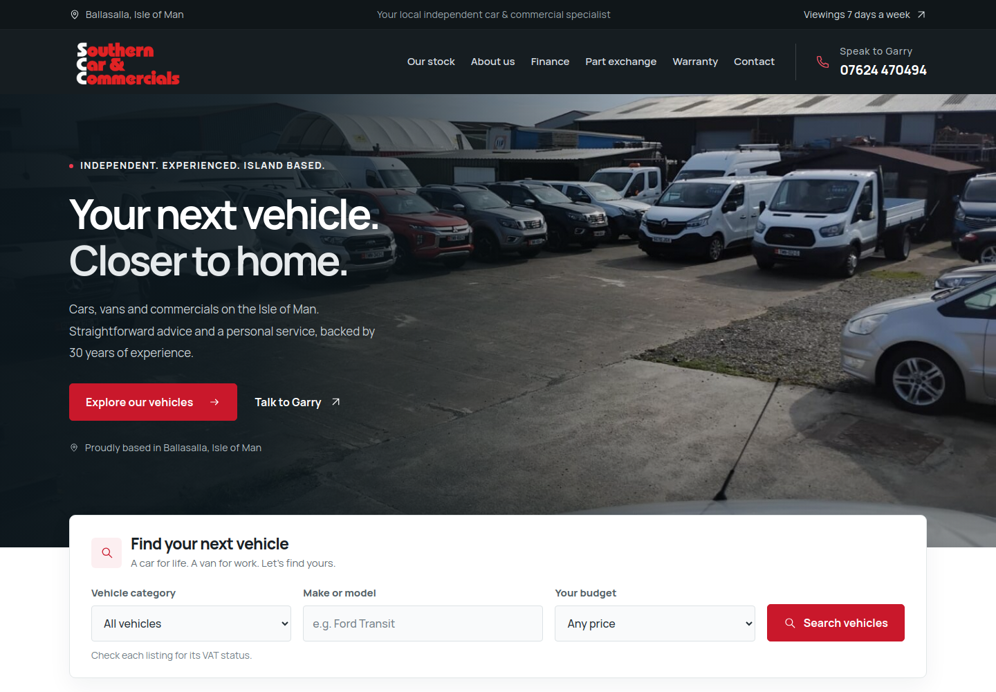 Southern Car & Commercials desktop website preview