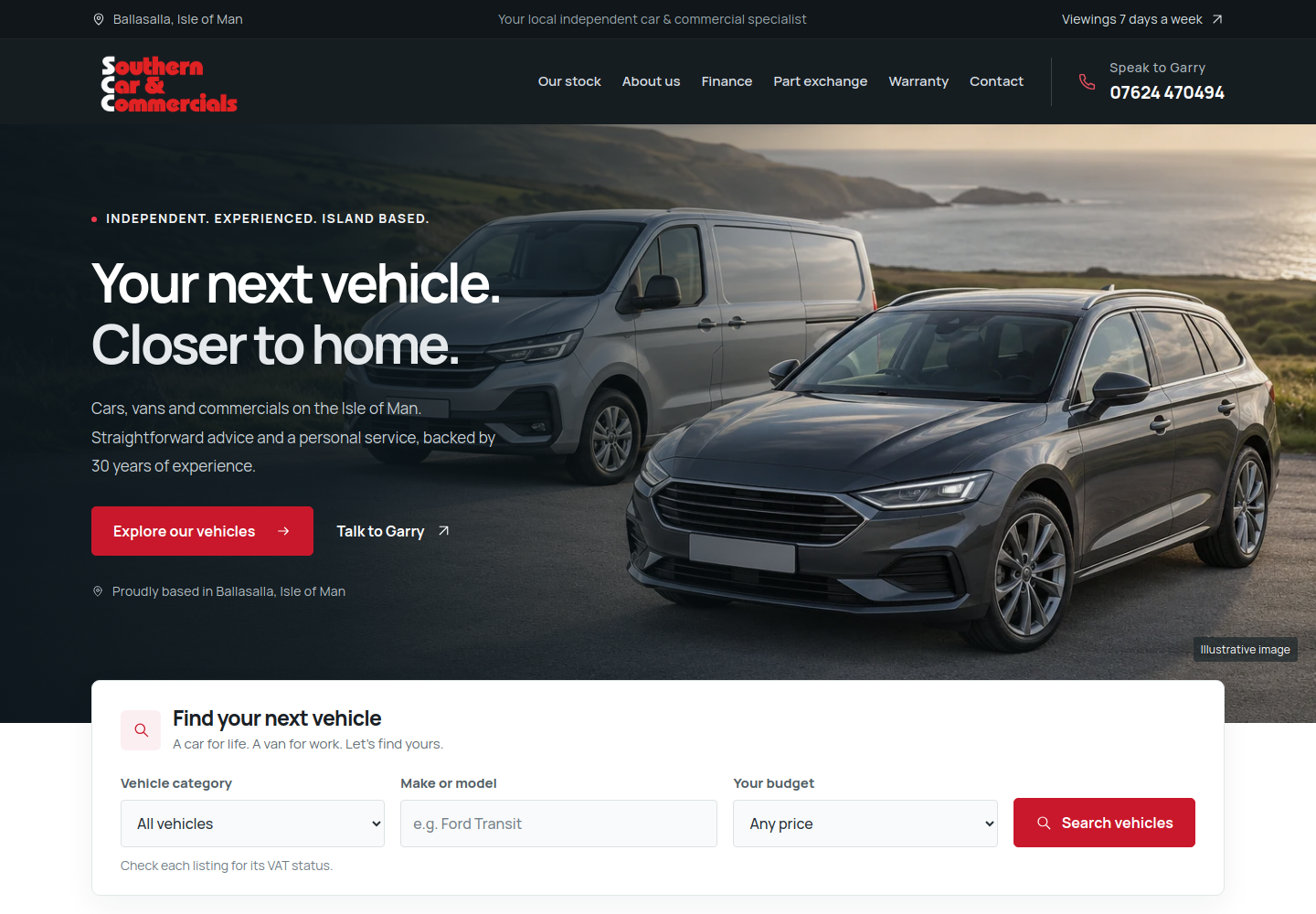 Southern Car & Commercials desktop website preview