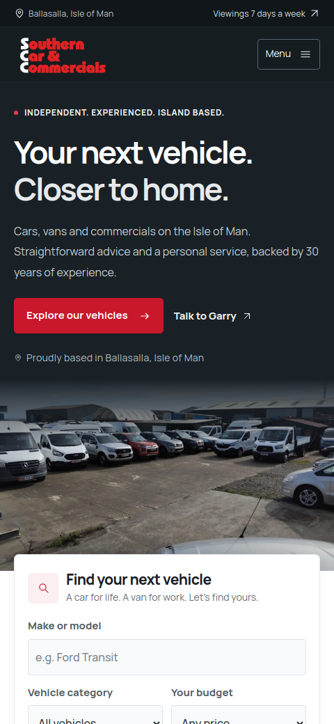 Southern Car & Commercials mobile website preview