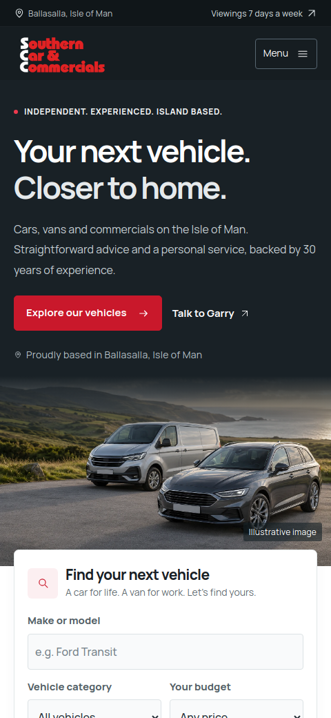 Southern Car & Commercials mobile website preview