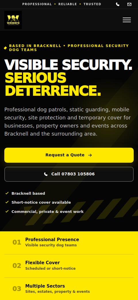 Webb’s Dog Security Group mobile website preview