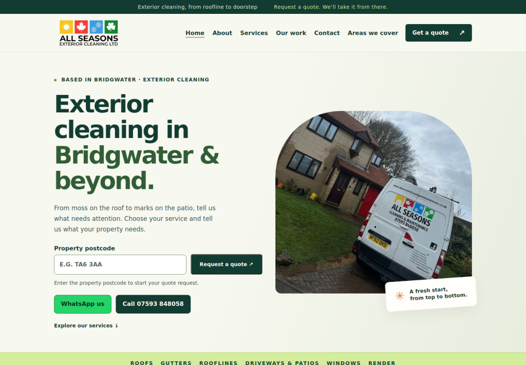 All Seasons Exterior Cleaning website