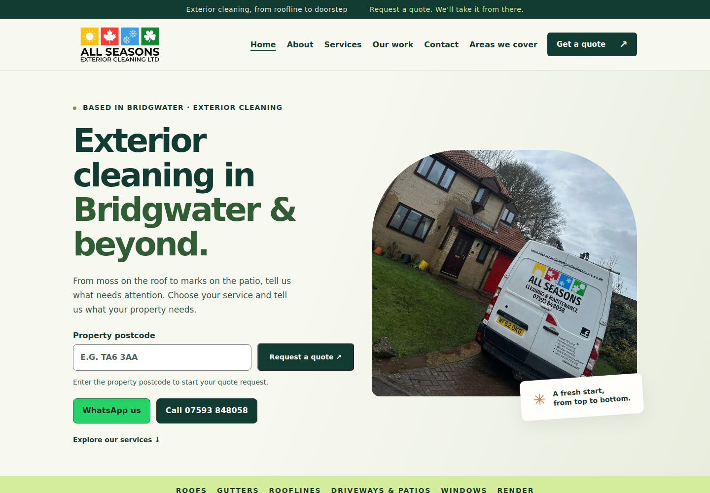 All Seasons Exterior Cleaning desktop website preview